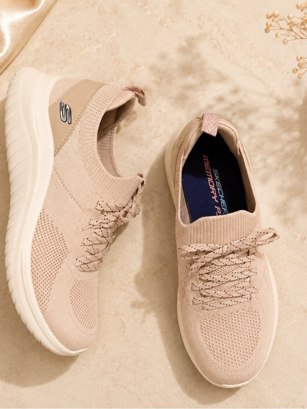 Skechers Women's Beige Knit Lace-Up Slip-On Sneaker NWOT - Picture 2 of 8